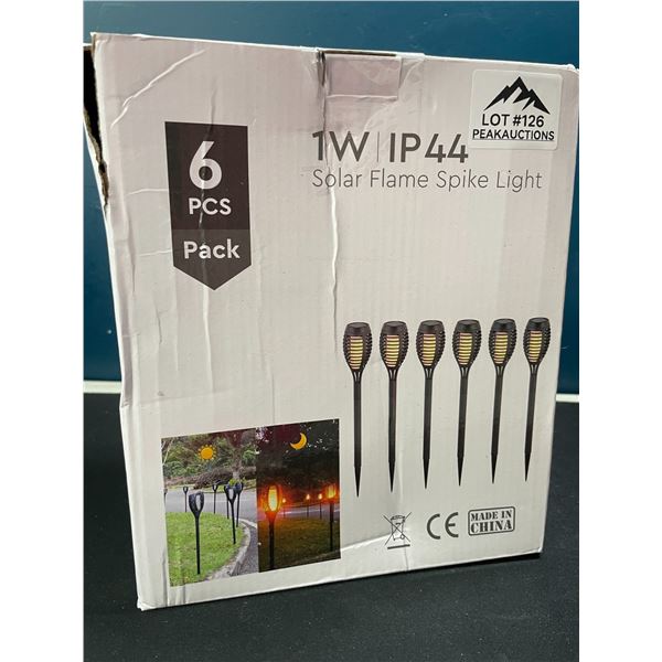 Lot of 1 Box of Solar Flame Spike Lights for Lawn/Garden - 6 Lights Included