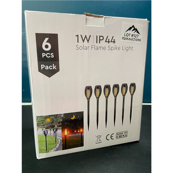 Lot of 1 Box of Solar Flame Spike Lights for Lawn/Garden - 6 Lights Included