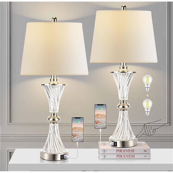 Lot of 1 Box of Touch Control Glass Table Lamp Sets with USB - 2 Pieces in box - BRAND NEW SEALED