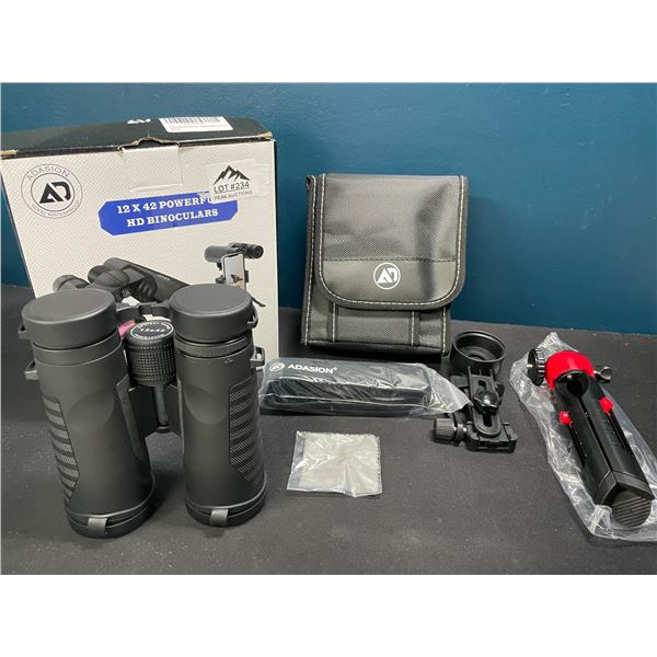 Lot of 1 Pair of Adasion 12x42 Powerful HD Binoculars w/ Tripod Stand & Case