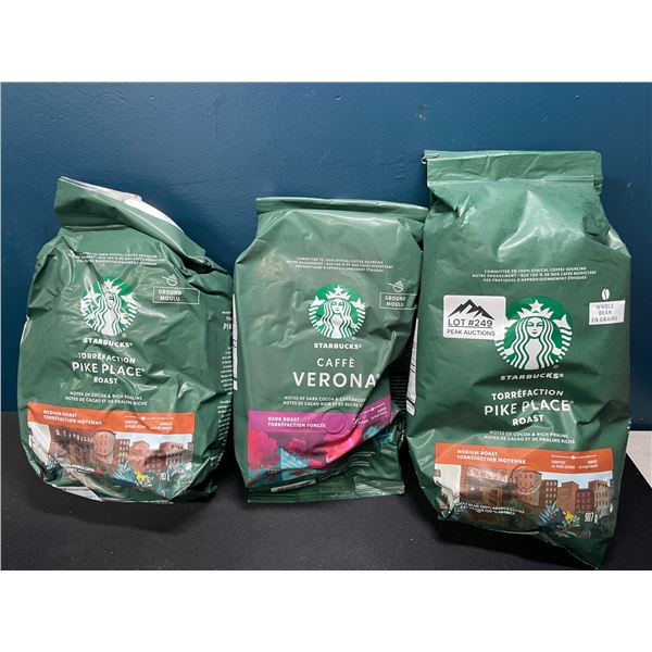 Lot of 3 Assorted Starbucks Bags of Coffee - 2x Ground Coffee & 1x Whole Beans