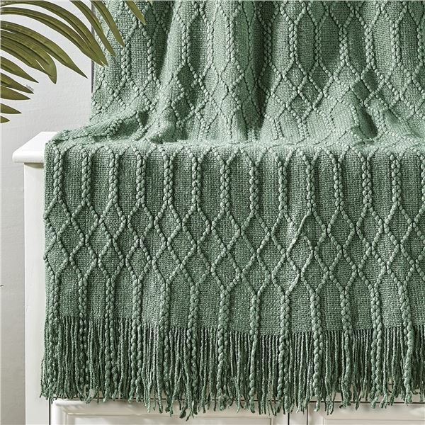 Lot of 1 Molly+Rocky Acrylic Knit Throw Blanket - 60 x 80 inch - Green