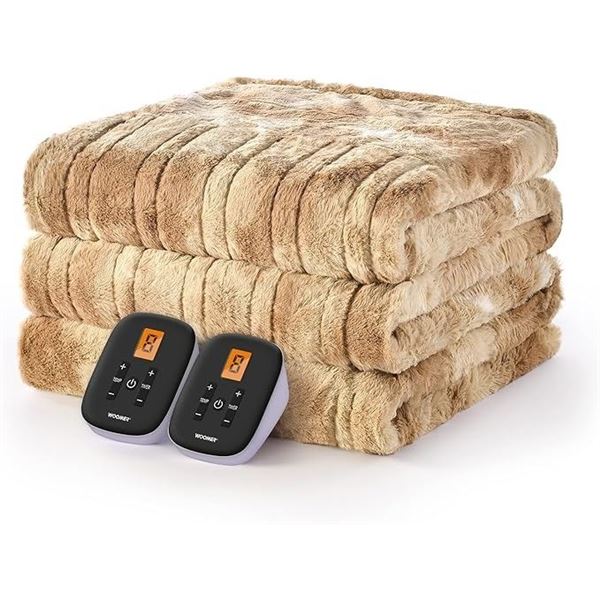 Lot of 1 Woomer LARGE SIZE Electric Heated Plush Blanket - 100 x 90 inch - Beige - BRAND NEW!