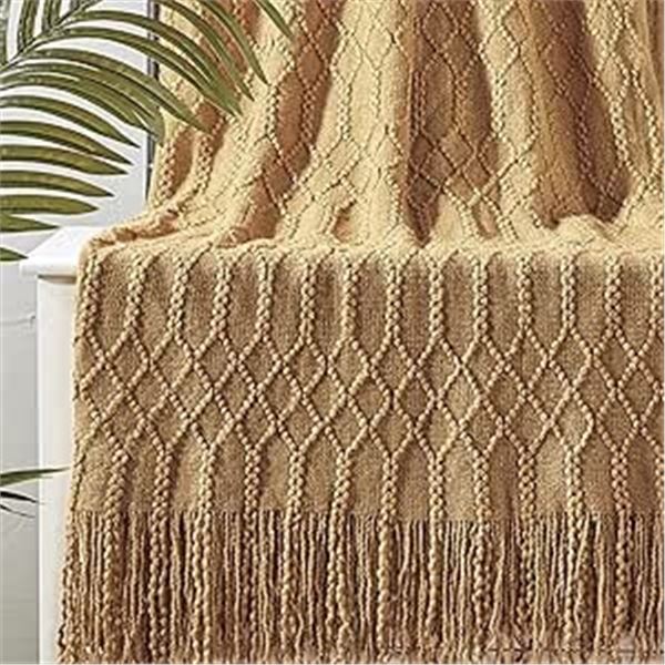 Lot of 1 Molly+Rocky Acrylic Knit Throw Blanket - 50 x 60 inch - Almond Colour