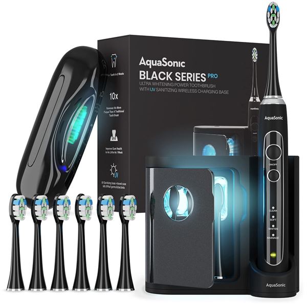 Lot of 1 Aquasonic Black Series PRO – Ultra Whitening Power Toothbrush w/ UV Sanitizing Base