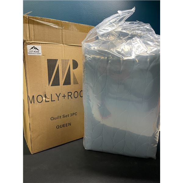 Lot of 1 Molly+Rocky 3PC Queen Size Quilt/Bedding Set - Blue