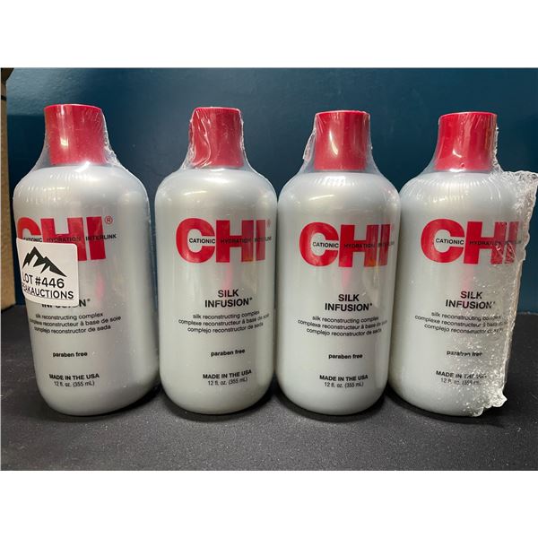 Lot of 4 Chi Silk Infusion Hair Leave-In Treatments - Hair Reconstructing Complex - 12 fl oz. each