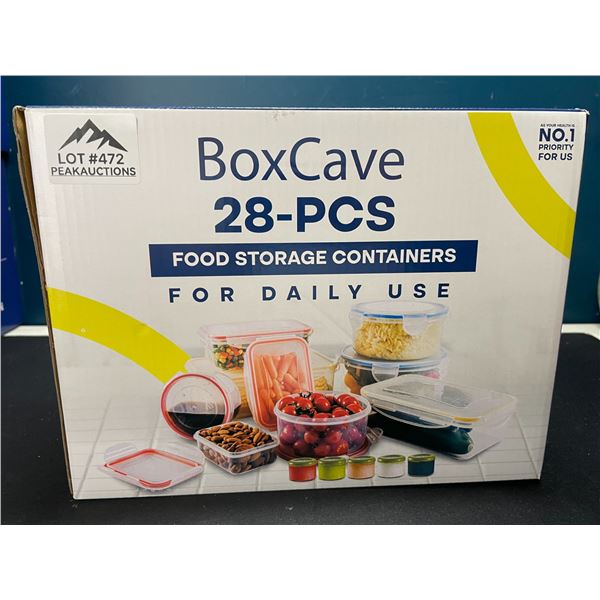 Lot of 1 BoxCave 28PC Plastic Food Storage/Food Container Set w/ Hinge Lock System