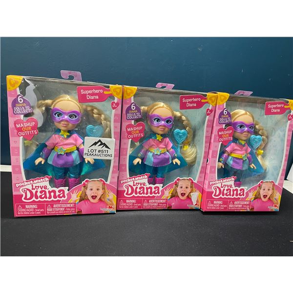 Lot of 3 Pocket Watch Love Diana - Mini Dolls - Superhero Diana