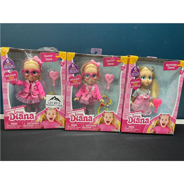 Lot of 3 Pocket Watch Love Diana - Mini Dolls - Assorted