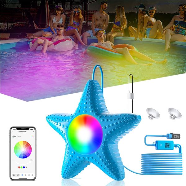 Lot of 1 Starfish LED Submersible Pool Light w/ App Control - Waterproof, Music Sync, etc.
