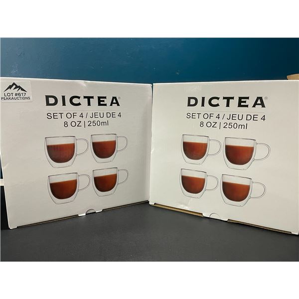 Lot of 2 Boxes of Dictea Double-Wall Glass Coffee Mugs - 4PCS each/8 Total
