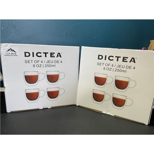 Lot of 2 Boxes of Dictea Double-Wall Glass Coffee Mugs - 4PCS each/8 Total