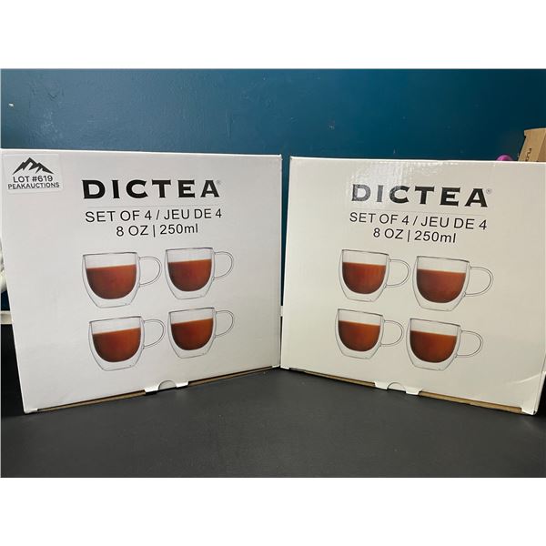 Lot of 2 Boxes of Dictea Double-Wall Glass Coffee Mugs - 4PCS each/8 Total
