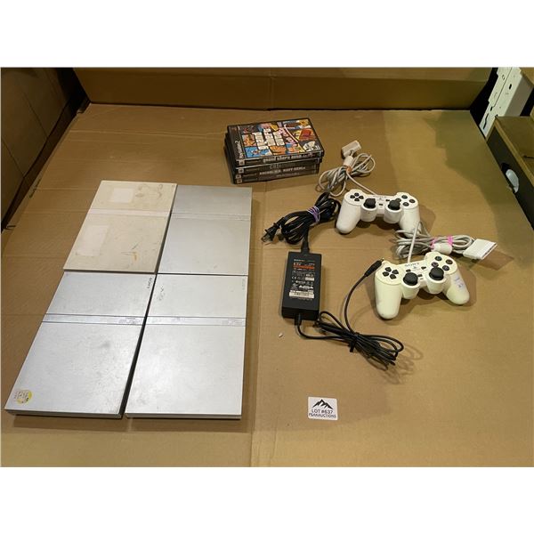 Lot of 4 Playstation 2 Slim Consoles - Used, For Parts/Repair - With Games, Cord 