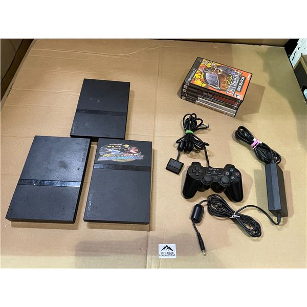 Lot of 3 Playstation 2 Slim Consoles - Used - For Parts/Repair - With Games, Cords, etc.