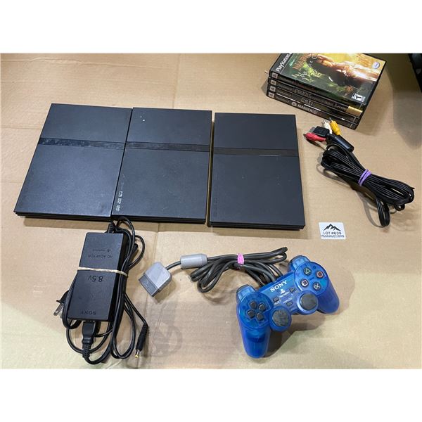 Lot of 3 Playstation 2 Slim Consoles - Used - For Parts/Repair - With Games, Cords, etc.