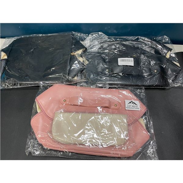 Lot of 3 Leather Zip-Up Cosmetic Storage Bags
