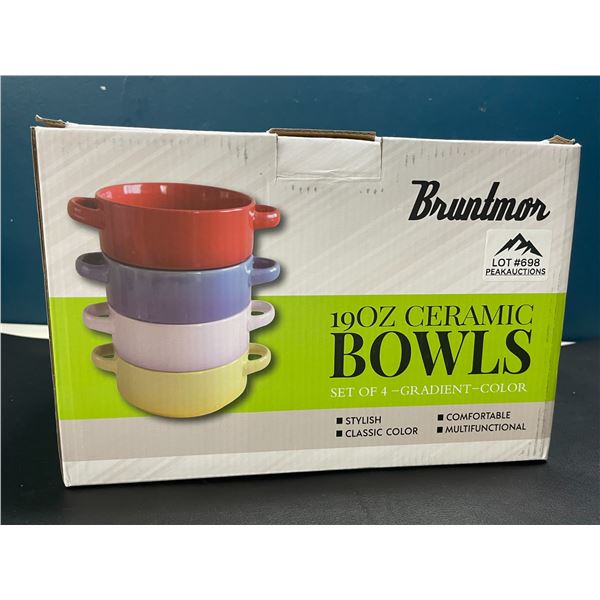 Lot of 1 Box of 12oz Ceramic Red Bowls - Set of 4