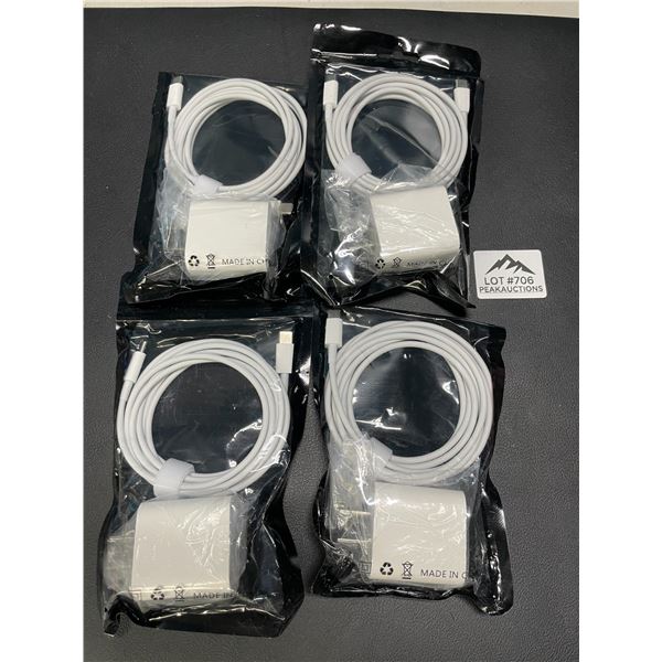 Lot of 4 USB-C to USB-C 20W Fast Charging Cords with Wall Blocks - Fast Chargers