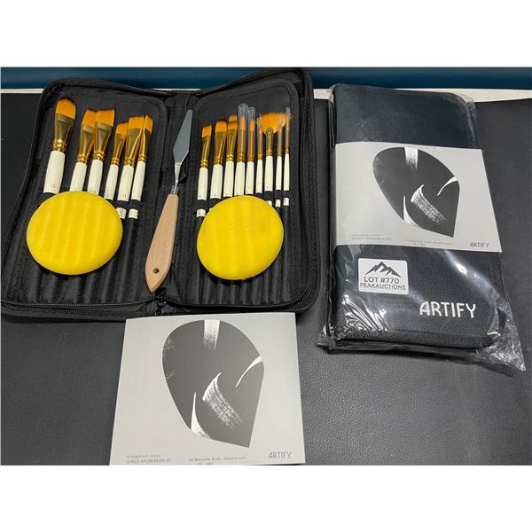 Lot of 2 Artify 15-Piece Multipurpose Brush Sets for Acrylic, Oil, Watercolor, and Gauche Painting