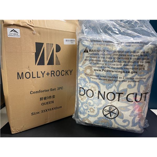 Lot of 1 Molly+Rocky 3PC Queen Size Quilt/Bedding Set