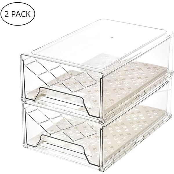 Lot of 1 2pack Set of Plastic Refrigerator Organizer Bins/Pull-Out Drawer Containers - Stackable
