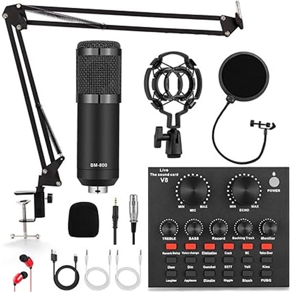 Lot of 1 Professional Condenser Microphone w/ Sound Card  - Great for Podcasting, Recording, etc.!