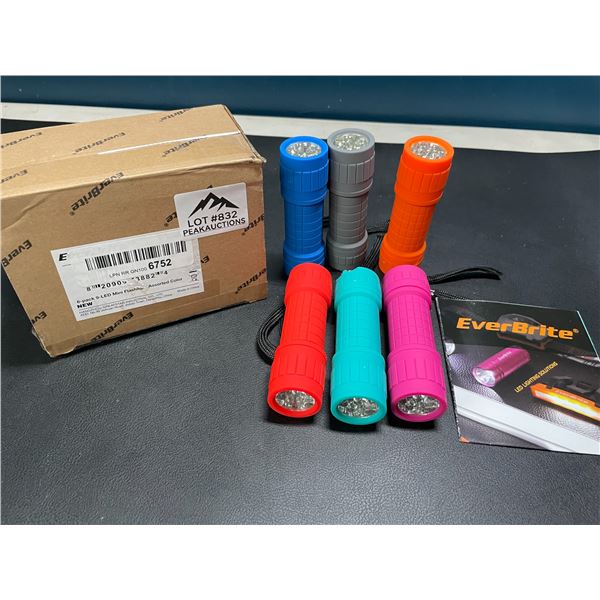Lot of 1 Box of LED Mini Flashlights - 6 Assorted Colors