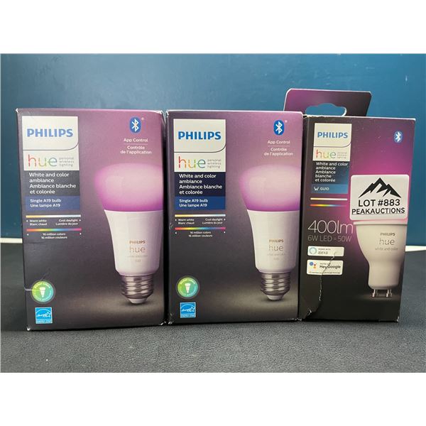 Lot of 3 Phillips Hue Smart Bulbs - App control - White & Colour