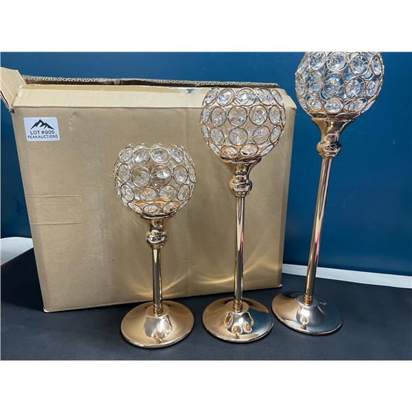 Lot of 1 Set of Candle Holders - 3PCS - Jewel/Gold Design
