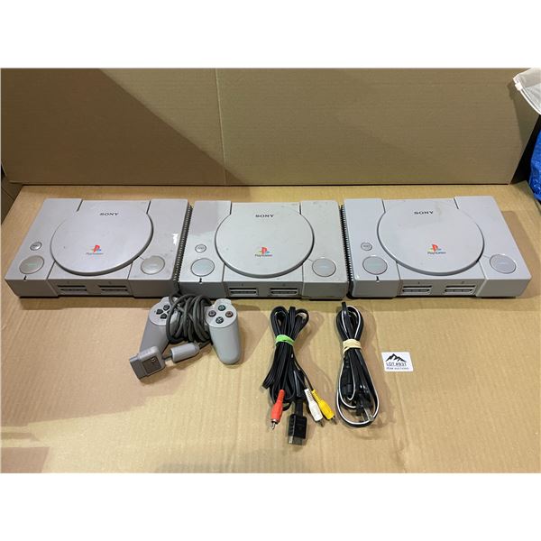 Lot of 3 Playstation 1 Consoles - Used - w/ Games and Cords