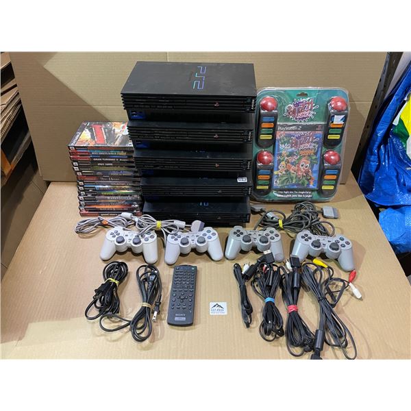Lot of 4 Playstation 2 Video Game Consoles - Used, For Parts/Repair - With Games, Cord & Controllers