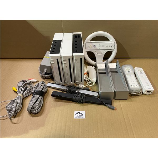 Lot of 3 Nintendo Wii Consoles w/ Cords and Controllers - Used