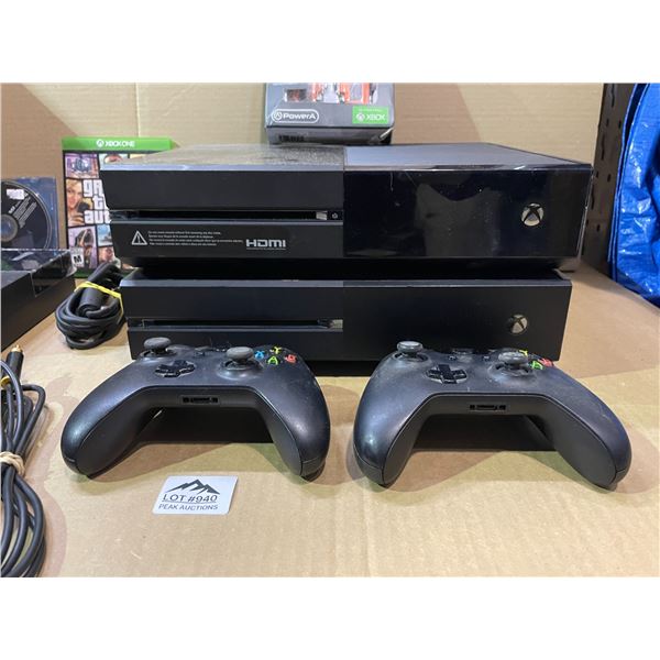 Lot of 2 Xbox One Consoles - With Games, Cords, and 2 Controllers - Used