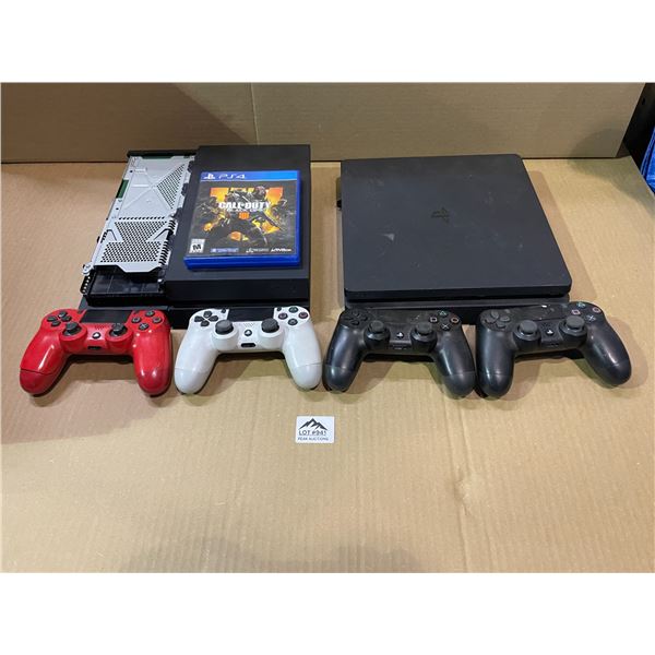 Lot of 2 Playstation 4 Consoles - Used - For Parts/Repair - With Controllers & Game