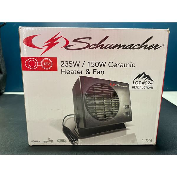 Lot of 1 Schumacher 235W/150W Ceramic Heater & Fan - Brand New!