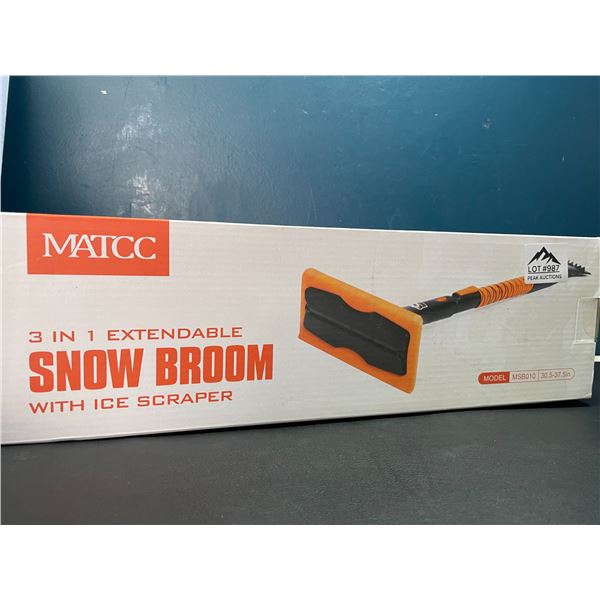 Lot of 1 Matcc 3-in-1 Extendable Snow Broom w/ Ice Scraper