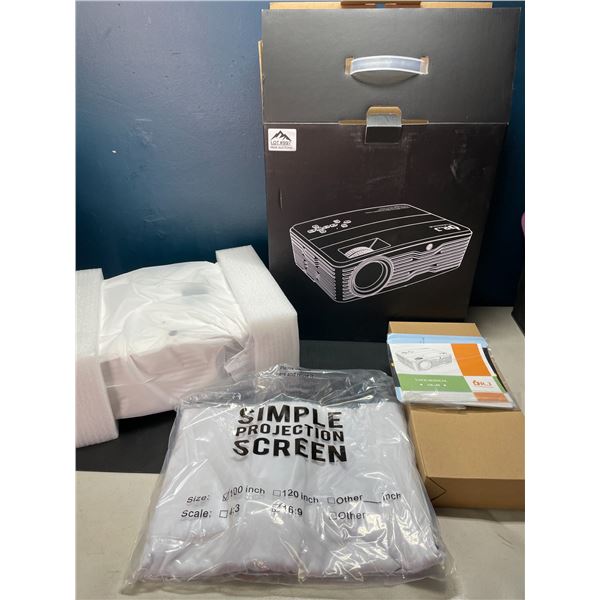 Lot of 1 Dr.J Professional AK30 1080P LCD HD Home Projector w/ 100-inch Projector Screen