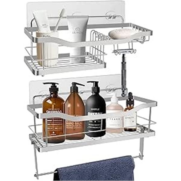 Lot of 1 Centsrii 2pack Wall Shower Caddy with Towel Holder - Stainless Steel Shower Organizer