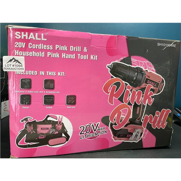 Lot of 1 Pink 20V Cordless Drill & Household Pink Hand Tool Kit Set - BRAND NEW!!