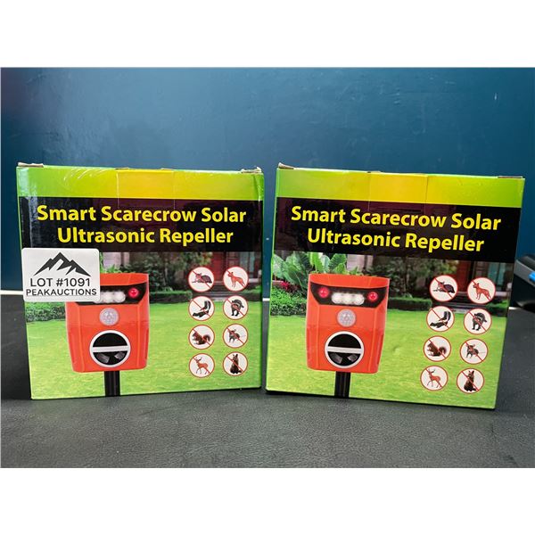 Lot of 2 Smart Scarecrow Solar Powered Ultrasonic Pest Repellers for Lawn/Garden