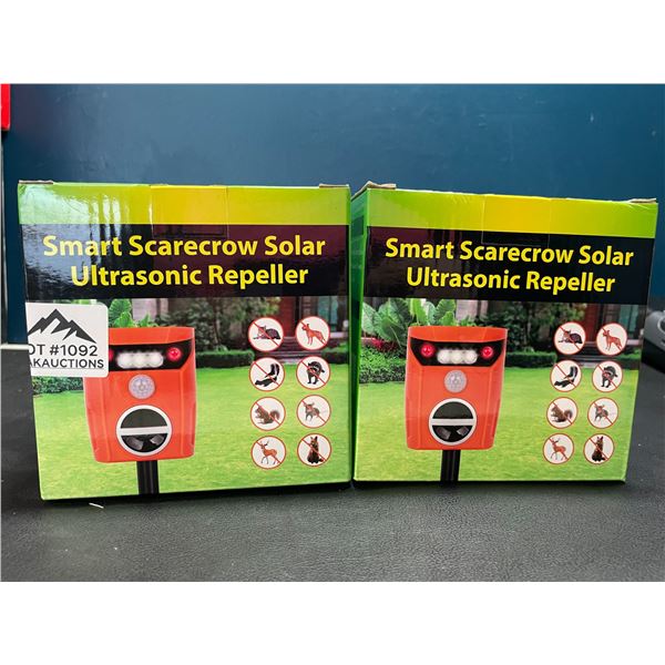 Lot of 2 Smart Scarecrow Solar Powered Ultrasonic Pest Repellers for Lawn/Garden