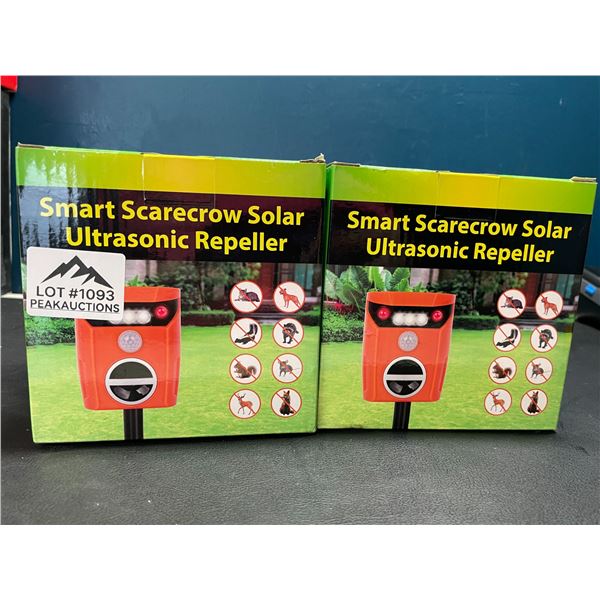 Lot of 2 Smart Scarecrow Solar Powered Ultrasonic Pest Repellers for Lawn/Garden
