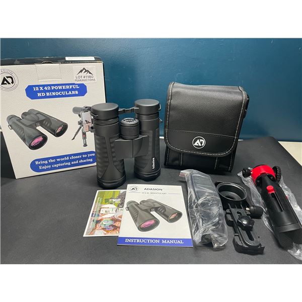 Lot of 1 Pair of Adasion 12x42 Powerful HD Binoculars w/ Tripod Stand & Case