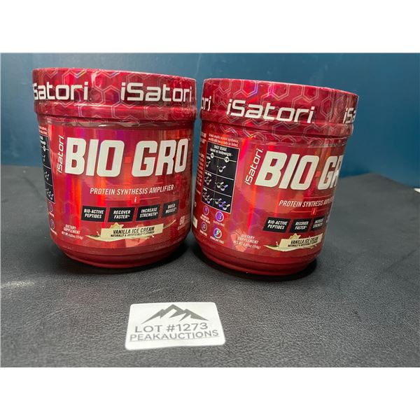 Lot of 2 Isatori Bio-Grow Protein Synthesis Amplifier for Muscle Growth - Vanilla Ice Cream - 114g