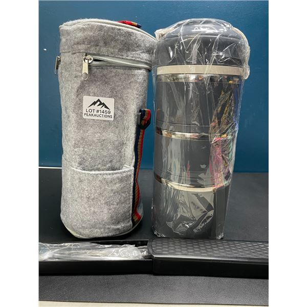 Lot of 1 Multi-Level Stackable Food Lunch Containers/Food Storage Set with Carrying Bag