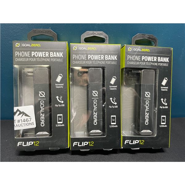 Lot of 3 GoalZero Flip12 Phone PowerBanks - (3,350mAh each)