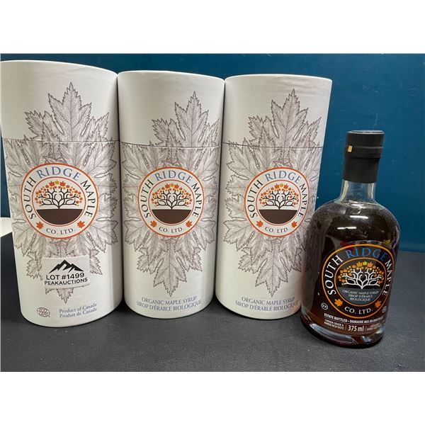 Lot of 3 Bottles of South Ridge Pure Real Organic Maple Syrup - 375ml per bottle