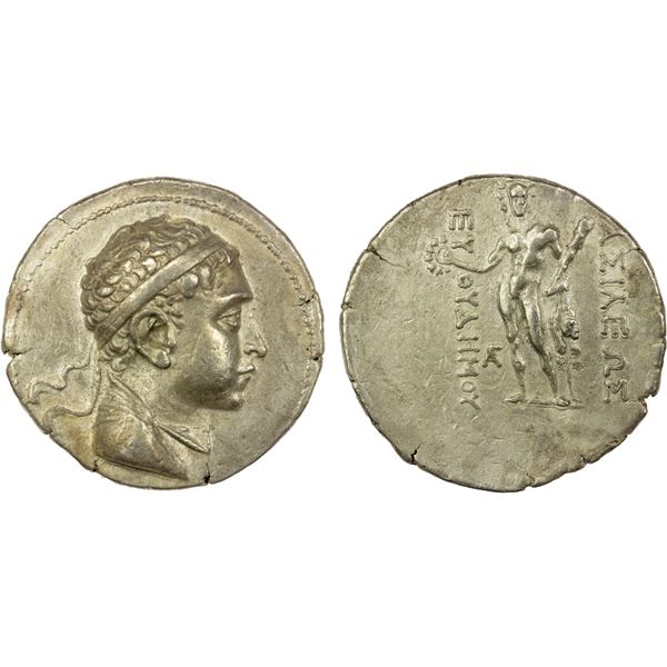 BACTRIA: Euthydemos II, ca. 185-180 BC, AR tetradrachm (16.94g), Choice VF